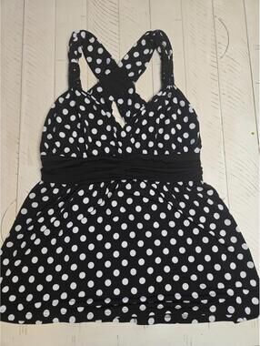 Candie’s Polka Dot Tank Top Size Large Black White Sequin Strap Detail Empire